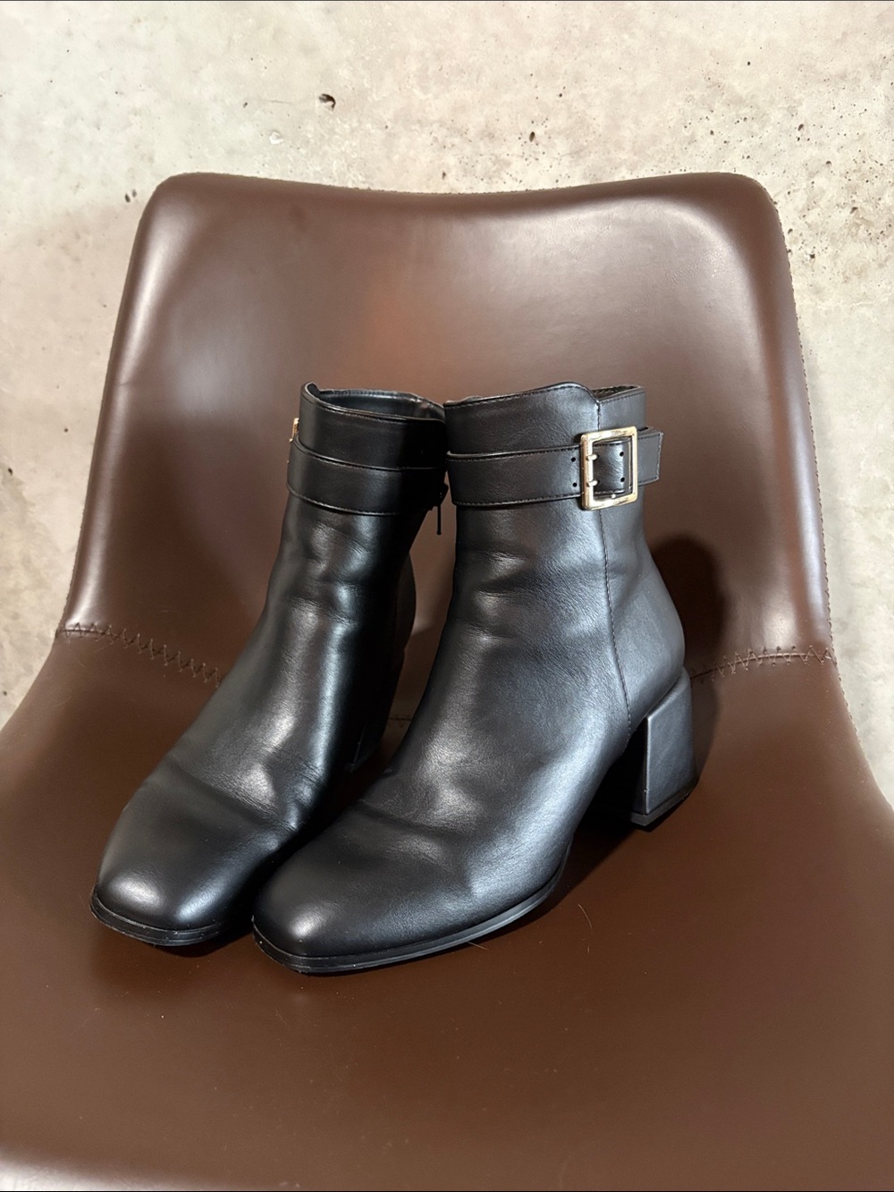 Madden Girl Black Leather Ankle Boots with Gold Buckle